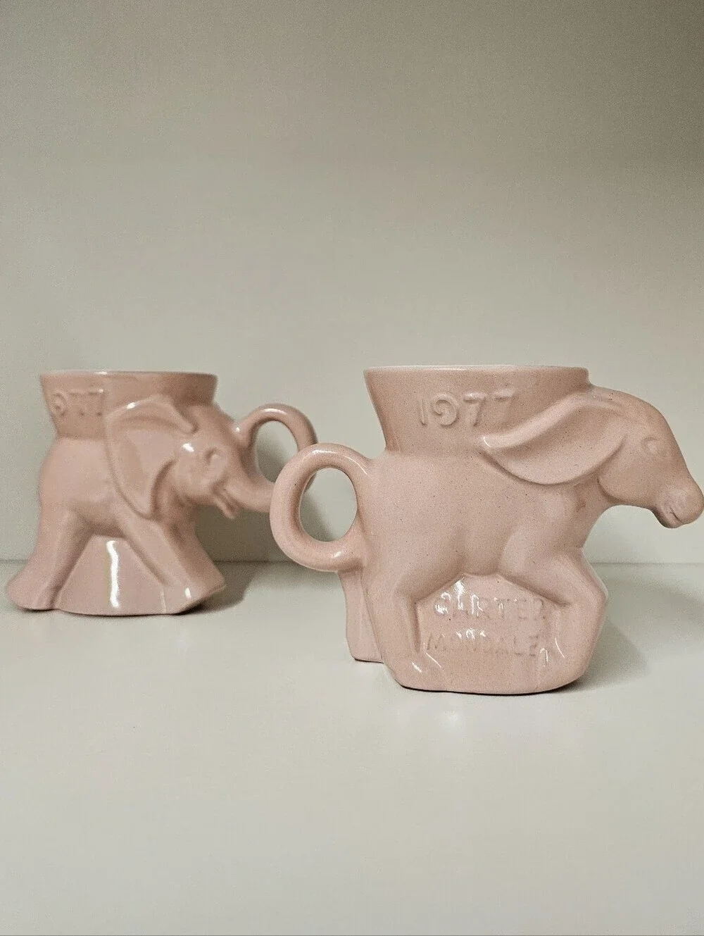 VINTAGE 1977 Frankoma Collectible Blush Pink Elephant & Donkey Planters (2)